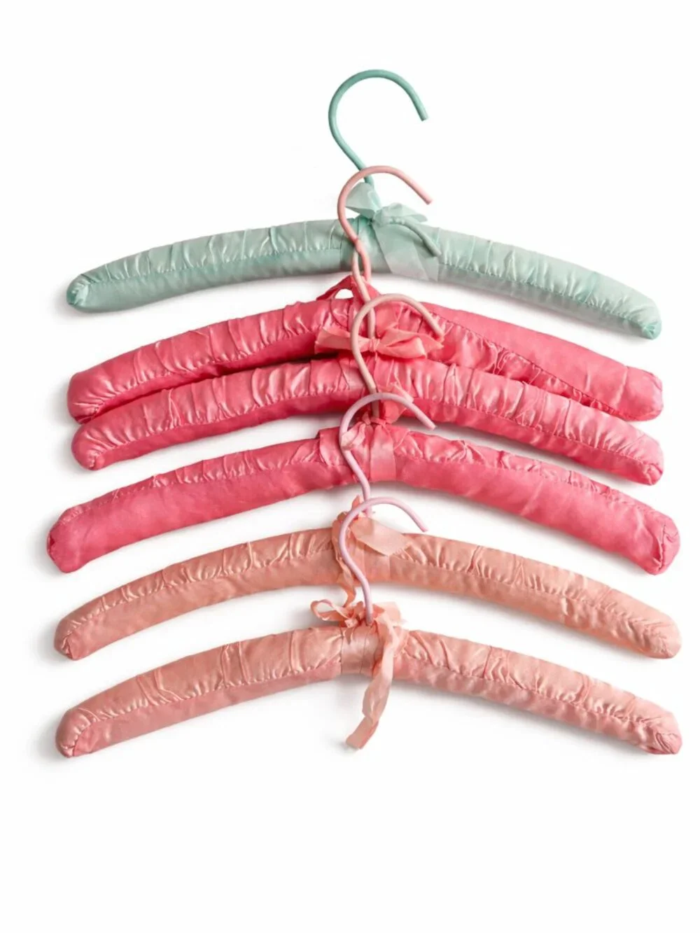 Vintage Satin Padded Hangers Set of 6 Pastel Pink Mint Lingerie Boudoir